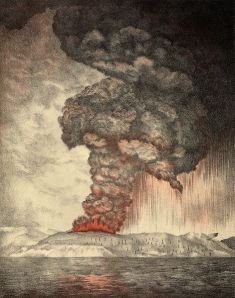 An 1888 lithograph of the 1883 eruption of Krakatoa. An 1888 lithograph of the 1883 eruption of Krakatoa.