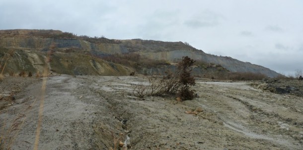 View from the top of part of the black venn landslip, looking up towards the amphitheatre of cliffs defining the slip's rear wall.