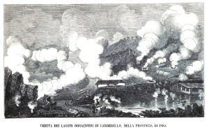 Engraving of the hot springs at Larderello