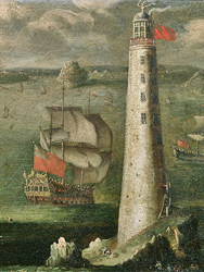 Painting by Isaac Sailmacker (1633-1721) of the 2nd Lighthouse (Source Wikimedia Commons)