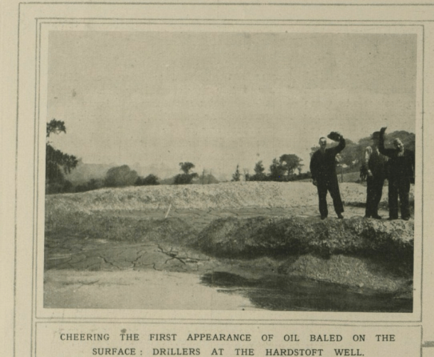 Cheering the first appearance of oil at Hardstoft - image via www.illustratedfirstworldwar.com