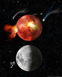 Artist's impression of the moon during the Late Heavy Bombardment (Lunar Cataclysm) above and today below.
