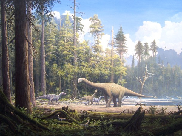  Conifer forests of the Mesozoic providing tasty snacks for hungry herbivores. 
