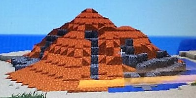 A Minecraft volcano built during a Science Hunters outreach session